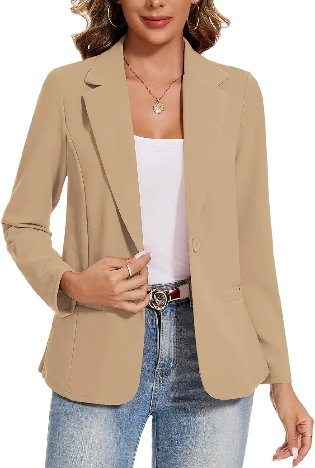 MINTLIMIT Blazers for Women Long Sleeve Button Front Blazer Lapel Business Casual Work Office Suit Jackets with Pockets
