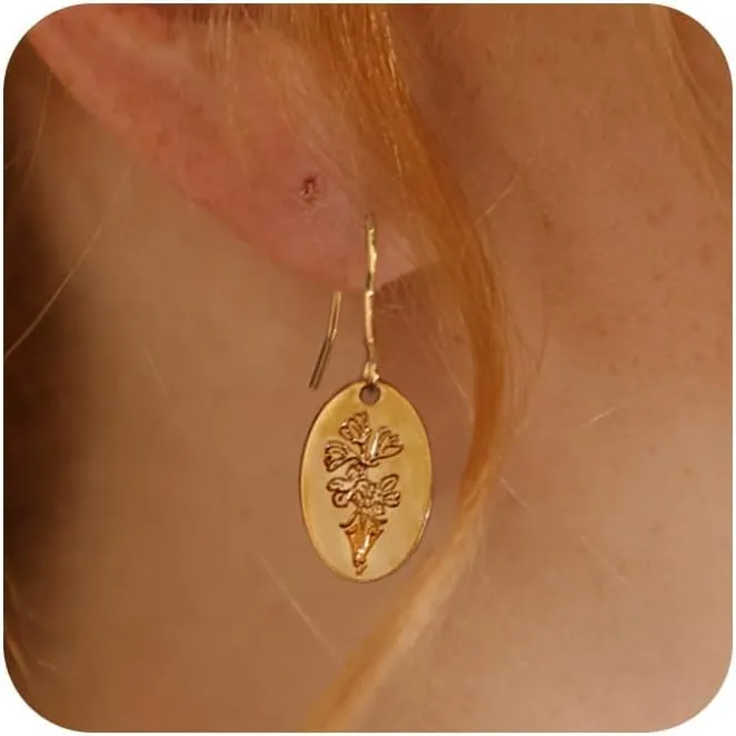 Moodear Trendy Gold Earrings for Women - Dainty Flower Dangle Earrings - Minimalist 14K Boho Hypoallergenic Statement Jewelry - Birthday Gift for Her