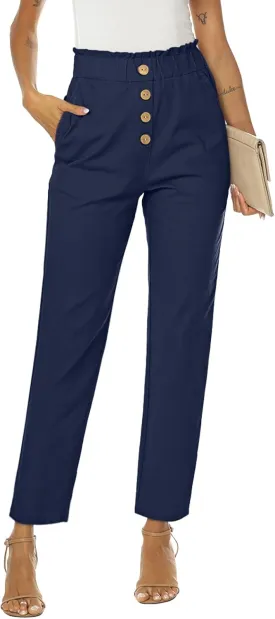 NIMIN Womens Casual Pants High Waisted Work Pants Elastic Cropped Dress Paper Bag Pants with Pockets