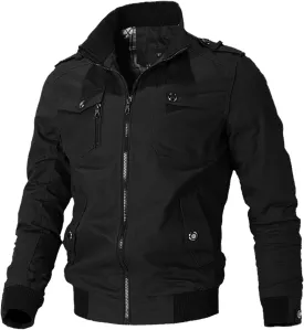 Oymyakon Men's Casual Military Jacket Stand Collar Jackets Coats Cotton Bomber Jackets with Shoulder Straps