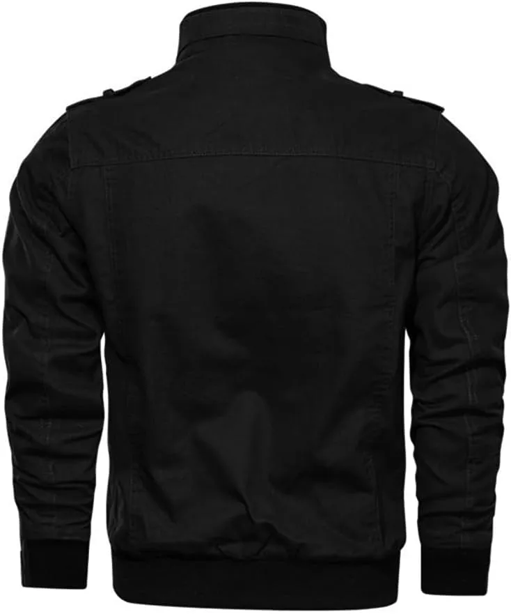 Oymyakon Men's Casual Military Jacket Stand Collar Jackets Coats Cotton Bomber Jackets with Shoulder Straps