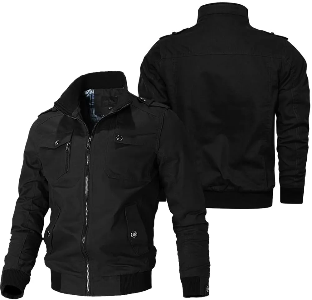 Oymyakon Men's Casual Military Jacket Stand Collar Jackets Coats Cotton Bomber Jackets with Shoulder Straps