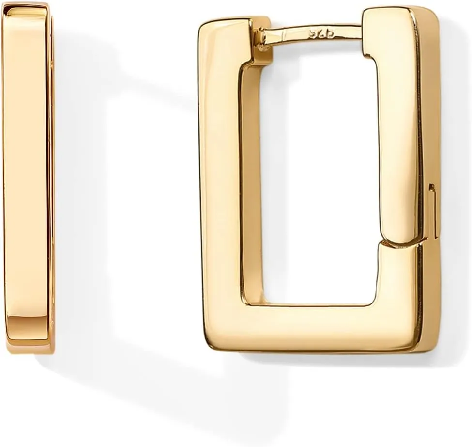 PAVOI 14K Gold Plated 925 Sterling Silver Post Square Hoop Earrings | Geometric Rectangle Gold Hoop Earrings for Women