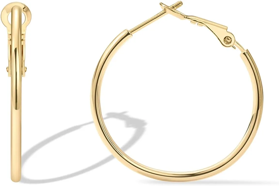 PAVOI 14K Gold Plated Sterling Silver Post Hoops | Large Hoops Earring | Lightwight Gold Hoop Earrings for Women
