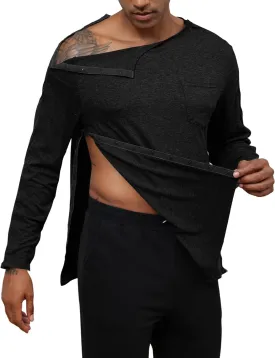 Poriff Unisex Post Shuolder Surgery Shirts for Recovery Full Tear Away Snap Long Sleeve Men Chemo Port Shirts for Women