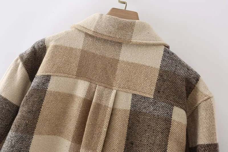 Pre Order:  Khaki Plaid Mid-Length Coat