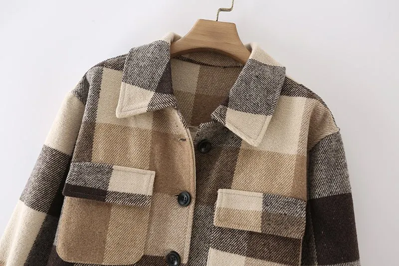 Pre Order:  Khaki Plaid Mid-Length Coat