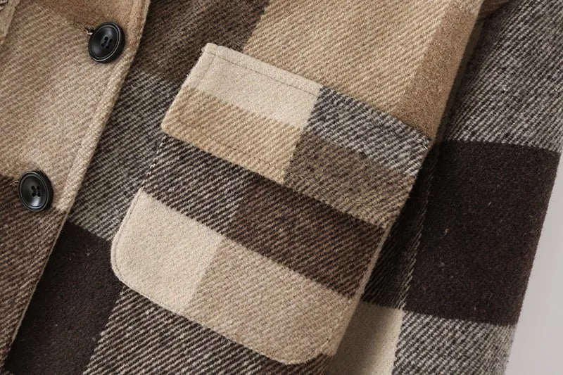 Pre Order:  Khaki Plaid Mid-Length Coat