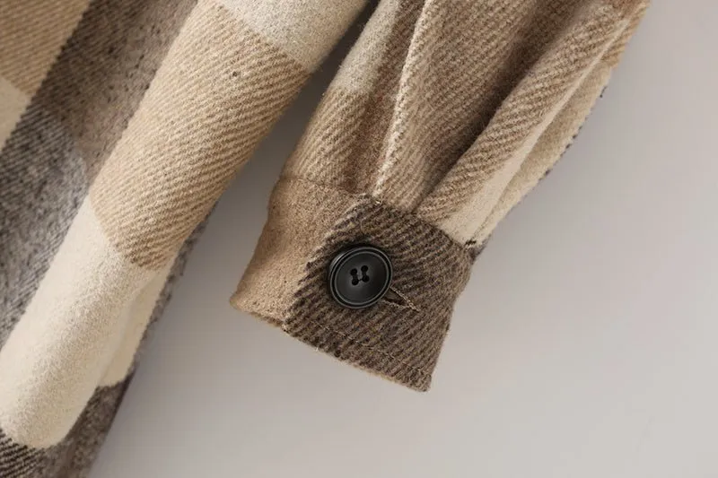 Pre Order:  Khaki Plaid Mid-Length Coat