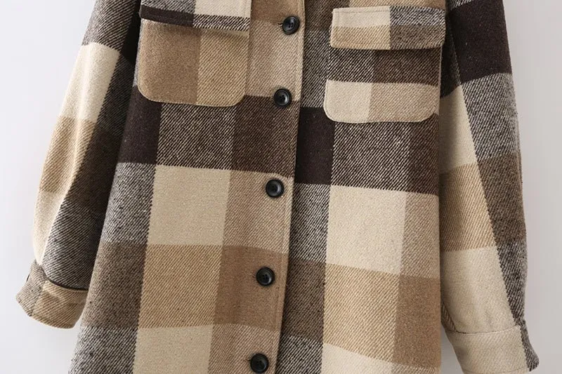 Pre Order:  Khaki Plaid Mid-Length Coat