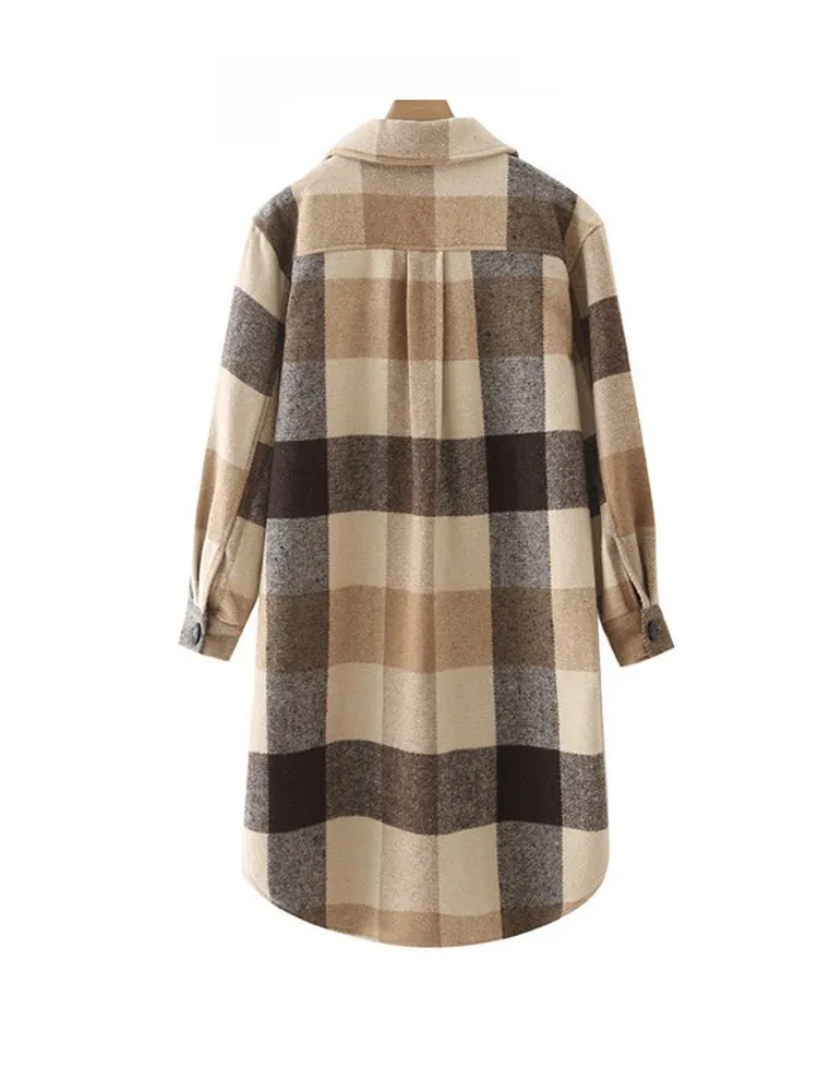 Pre Order:  Khaki Plaid Mid-Length Coat