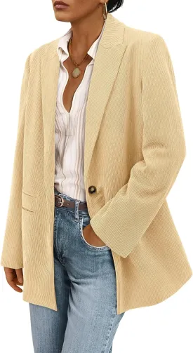PRETTYGARDEN Women's Winter Corduroy Blazers Jackets Dressy Casual Ribbed Long Sleeve Lapel Fashion Work Business Outerwear