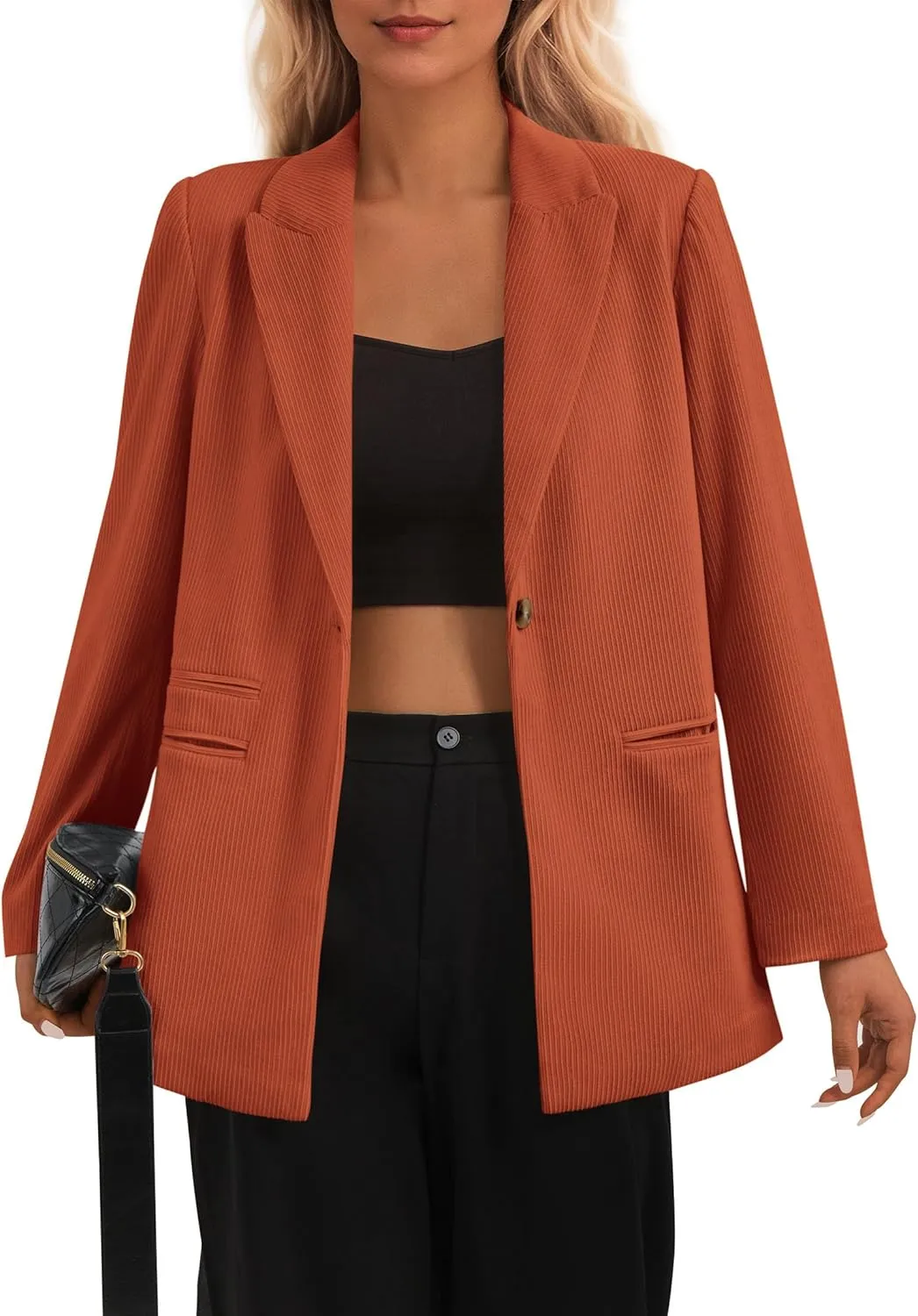 PRETTYGARDEN Women's Winter Corduroy Blazers Jackets Dressy Casual Ribbed Long Sleeve Lapel Fashion Work Business Outerwear