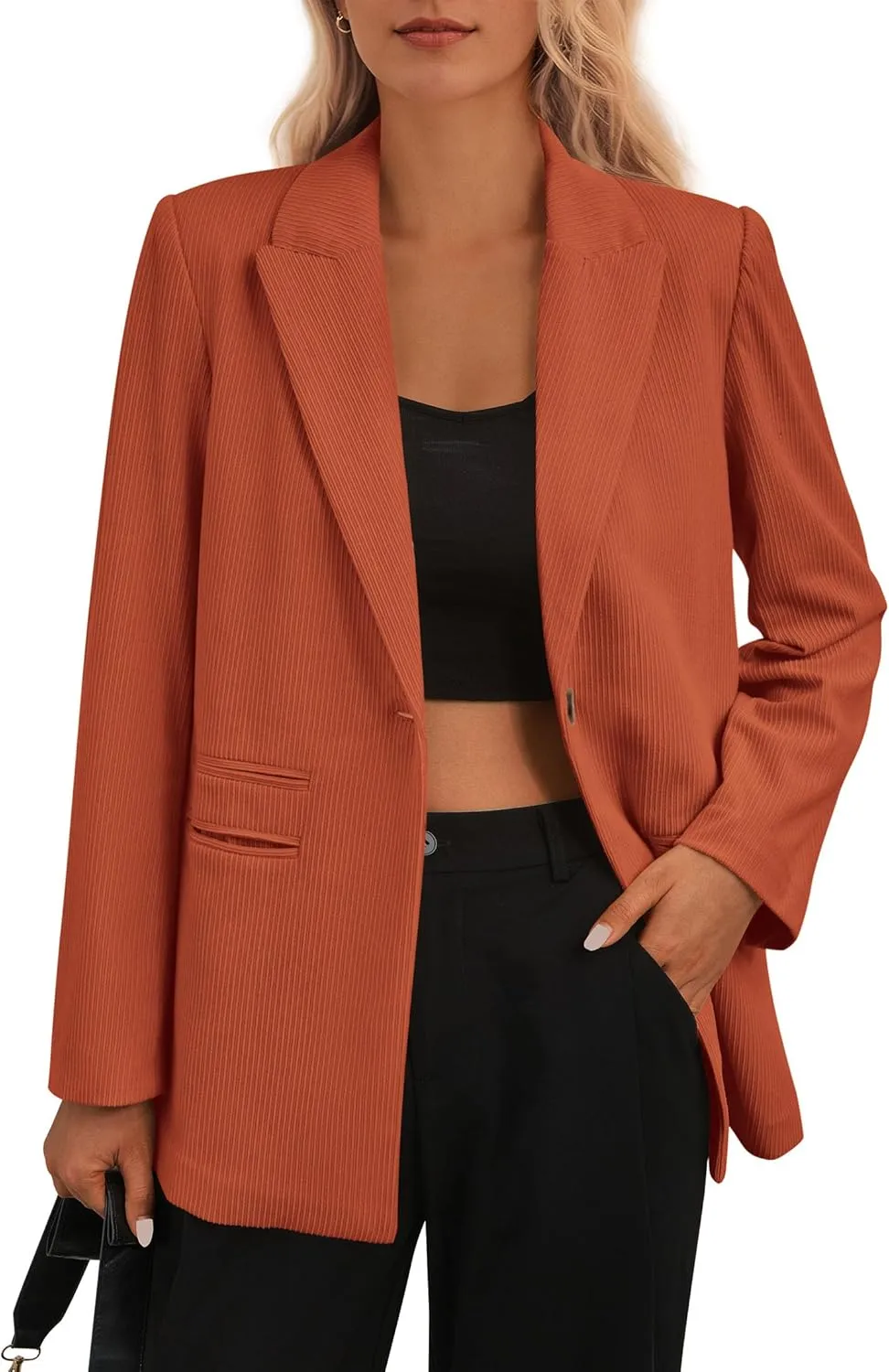 PRETTYGARDEN Women's Winter Corduroy Blazers Jackets Dressy Casual Ribbed Long Sleeve Lapel Fashion Work Business Outerwear