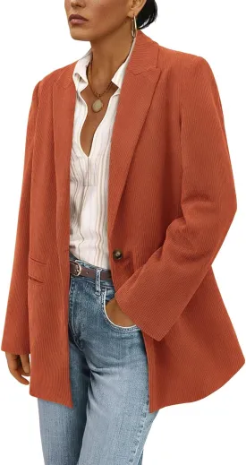 PRETTYGARDEN Women's Winter Corduroy Blazers Jackets Dressy Casual Ribbed Long Sleeve Lapel Fashion Work Business Outerwear