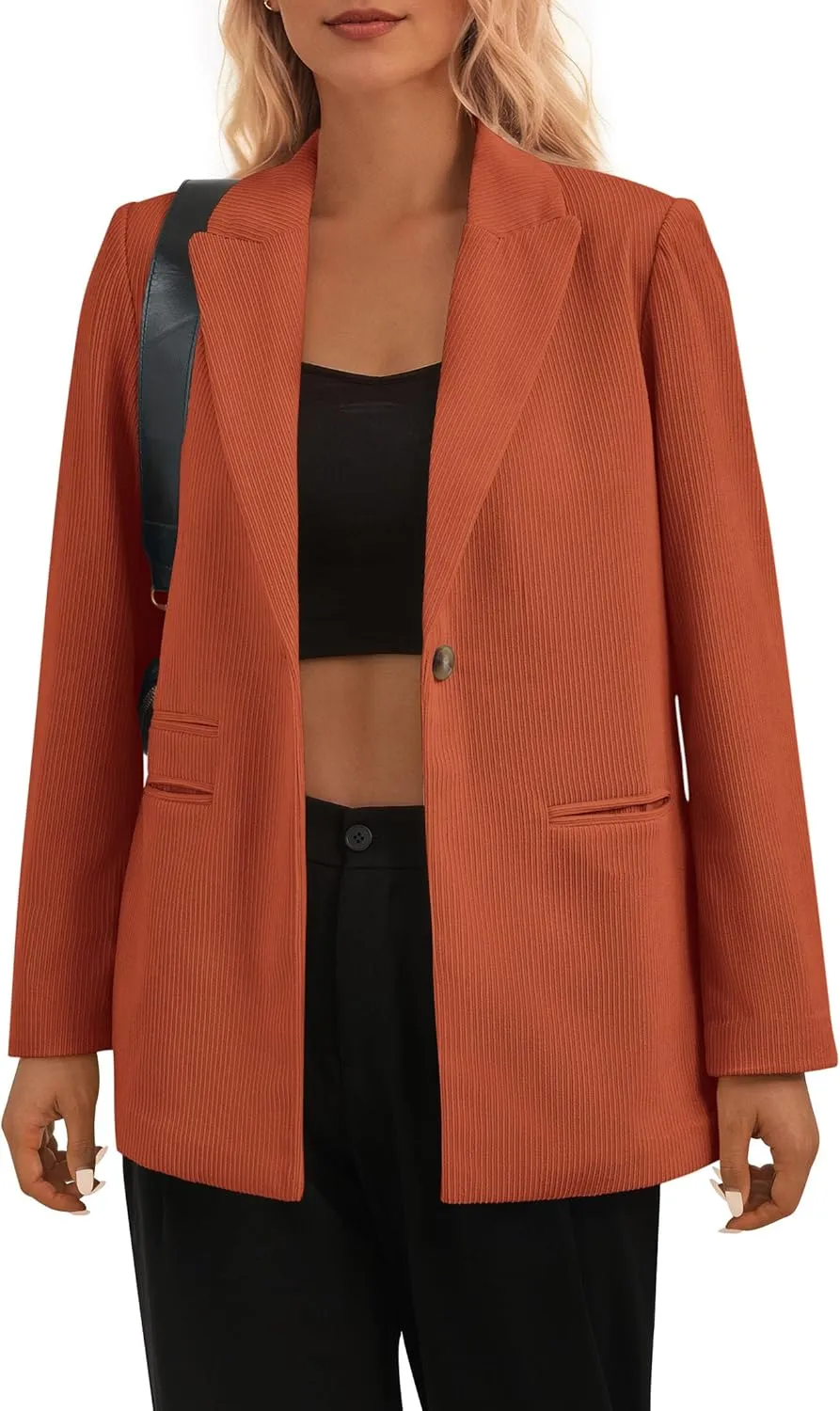 PRETTYGARDEN Women's Winter Corduroy Blazers Jackets Dressy Casual Ribbed Long Sleeve Lapel Fashion Work Business Outerwear
