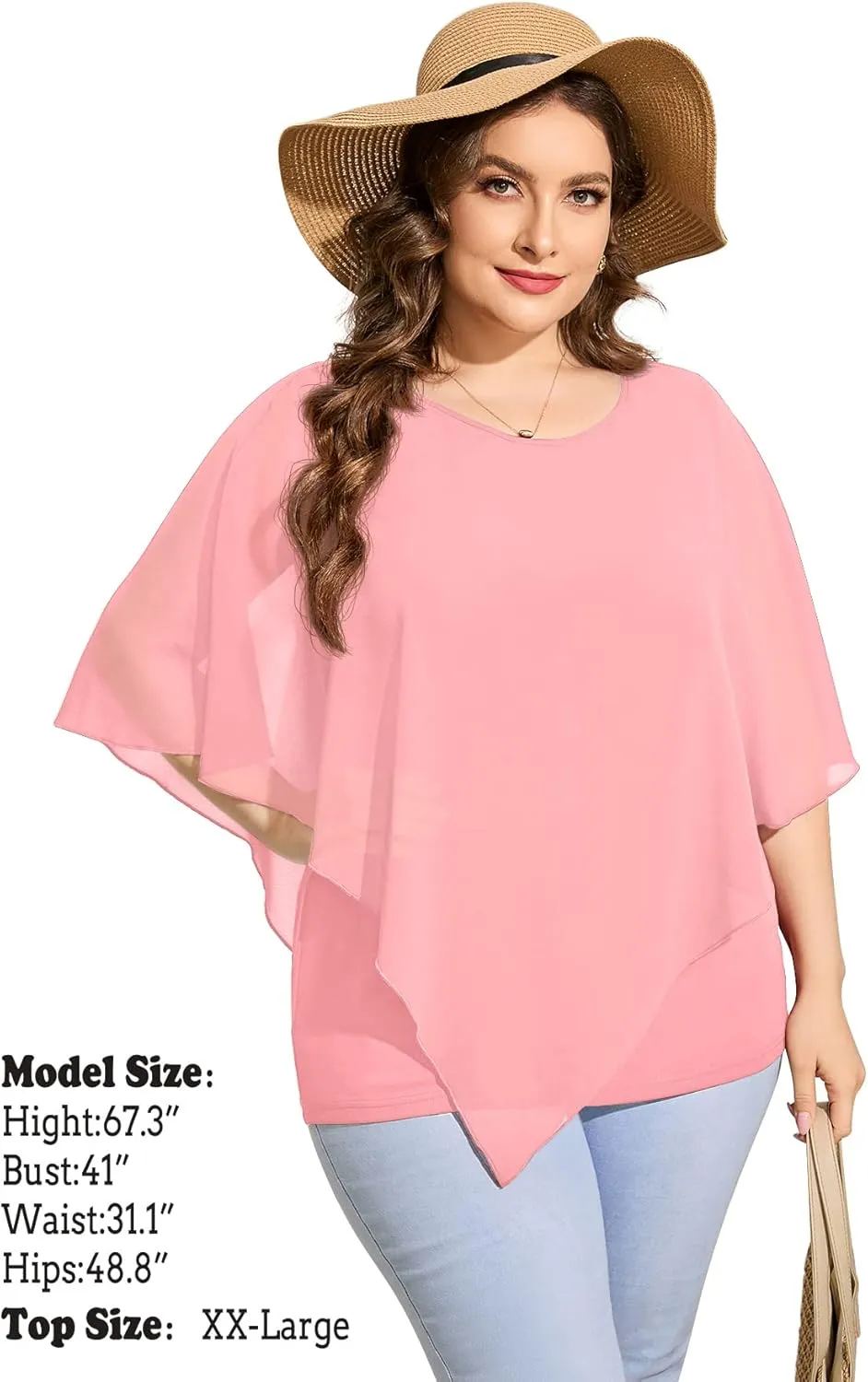 QIXING Women's Summer Casual Loose Chiffon Flowy Tops Elegant Blouses