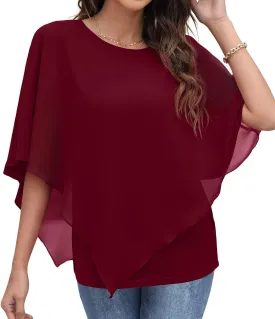 QIXING Women's Summer Casual Loose Chiffon Flowy Tops Elegant Blouses