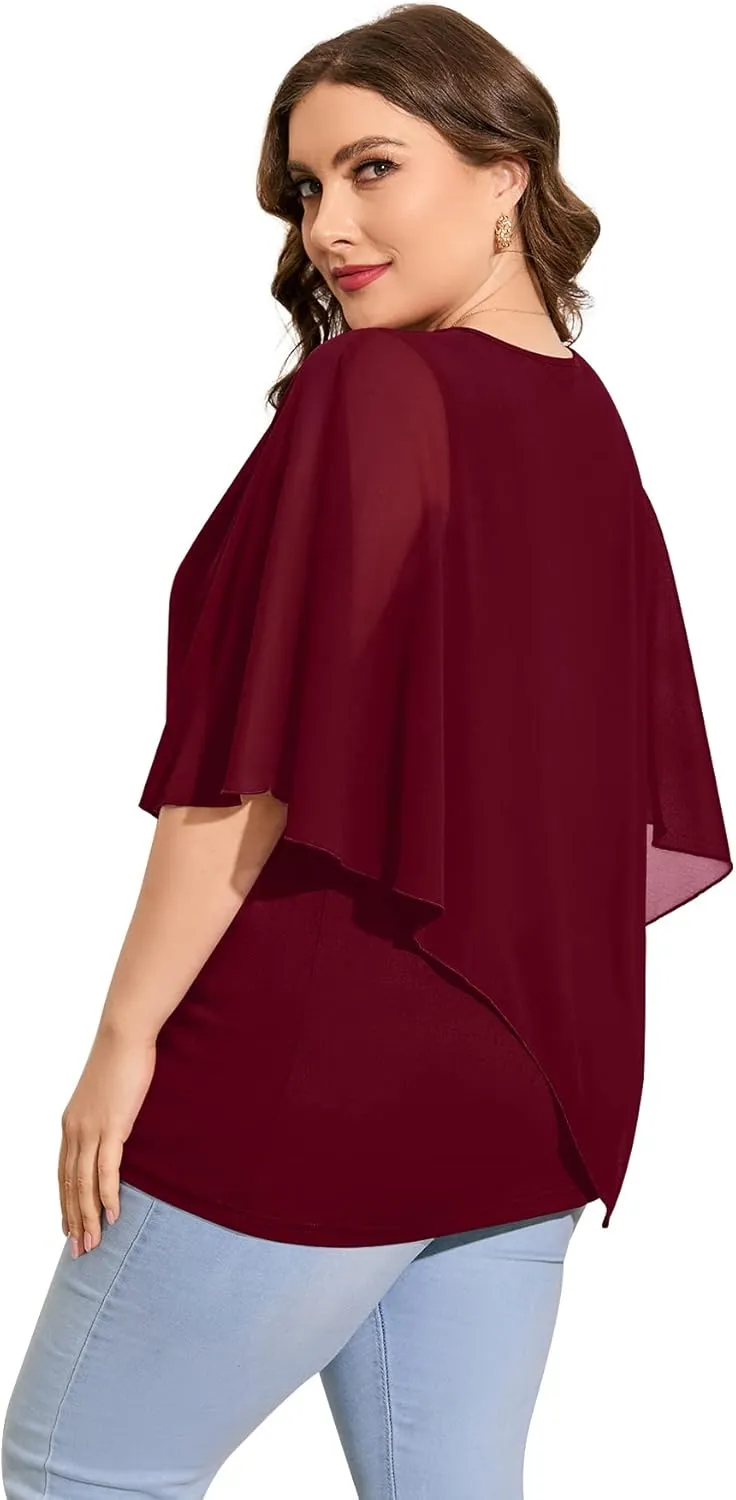QIXING Women's Summer Casual Loose Chiffon Flowy Tops Elegant Blouses