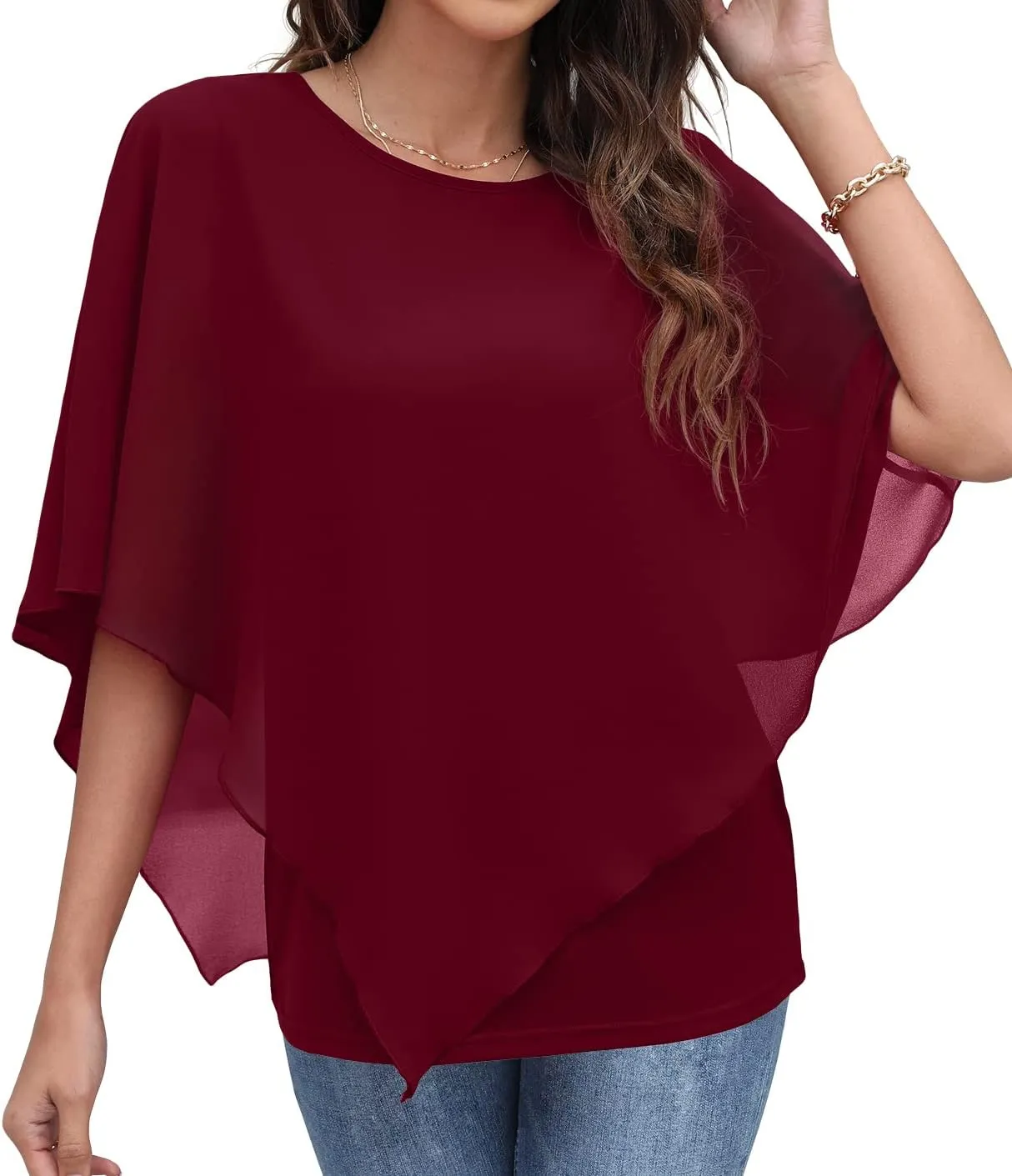 QIXING Women's Summer Casual Loose Chiffon Flowy Tops Elegant Blouses