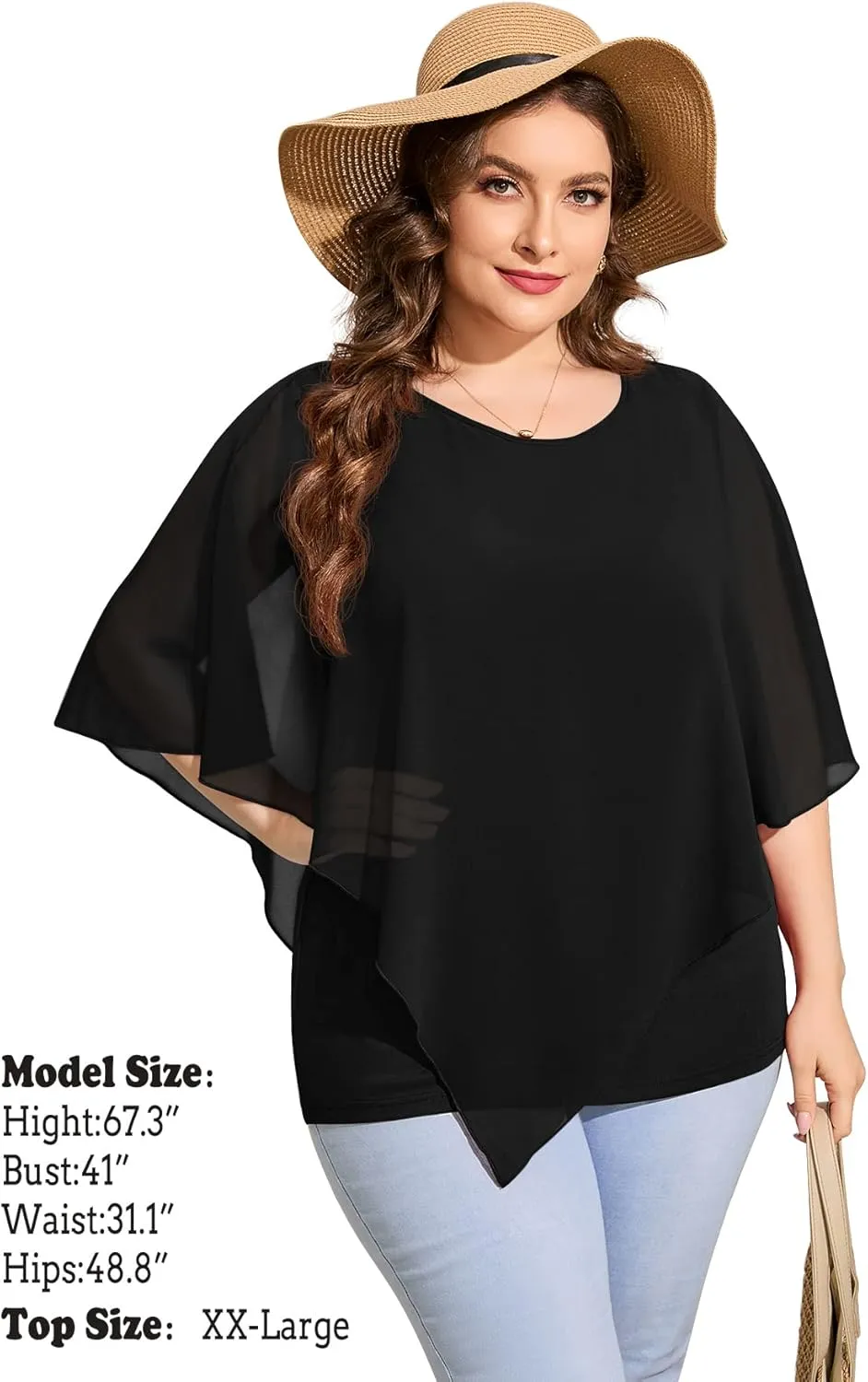 QIXING Women's Summer Casual Loose Chiffon Flowy Tops Elegant Blouses