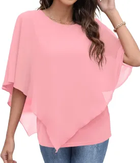 QIXING Women's Summer Casual Loose Chiffon Flowy Tops Elegant Blouses
