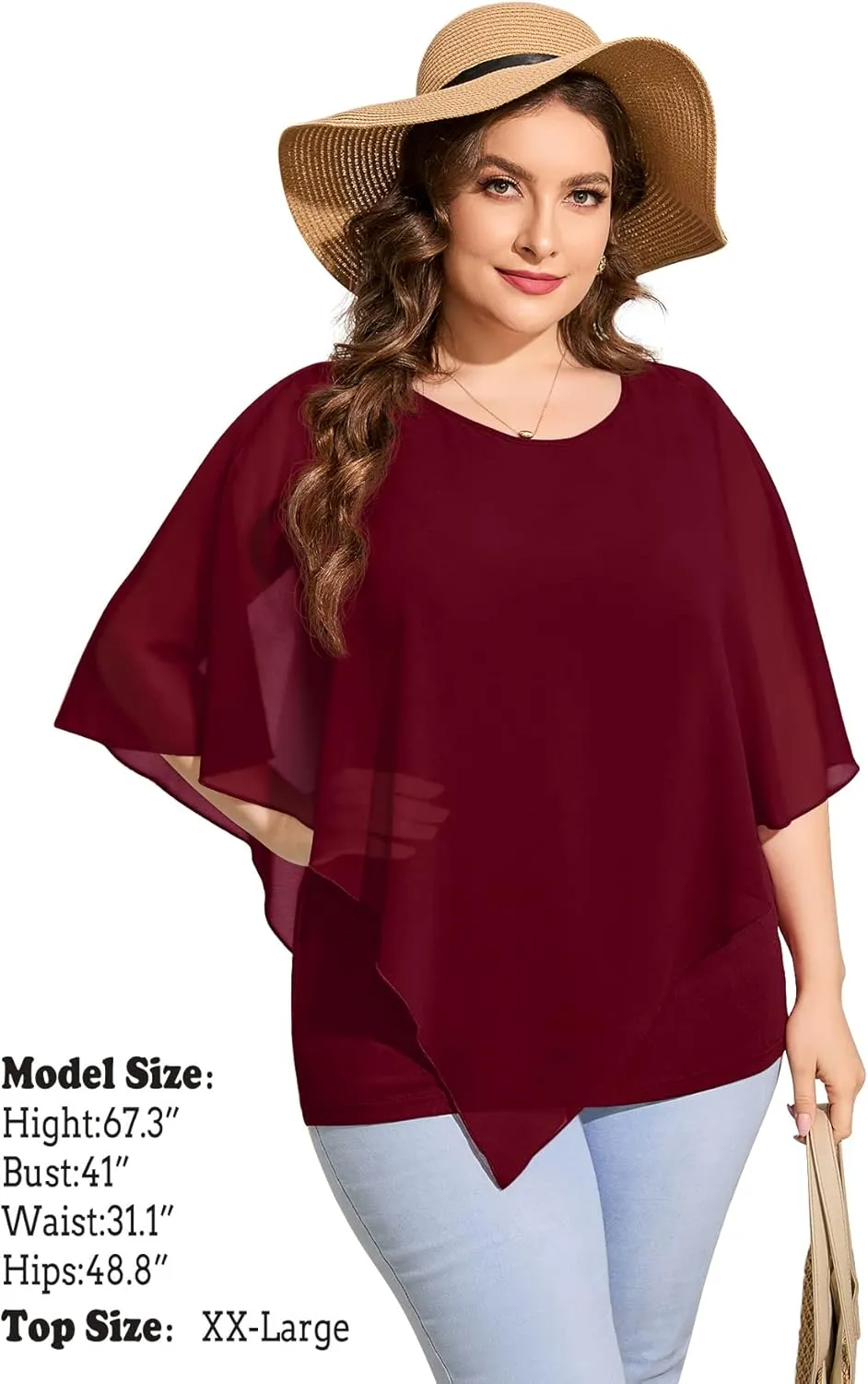 QIXING Women's Summer Casual Loose Chiffon Flowy Tops Elegant Blouses