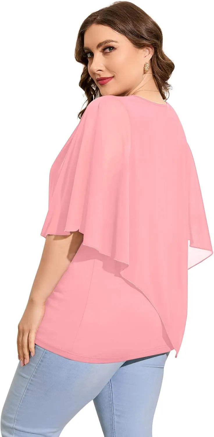 QIXING Women's Summer Casual Loose Chiffon Flowy Tops Elegant Blouses
