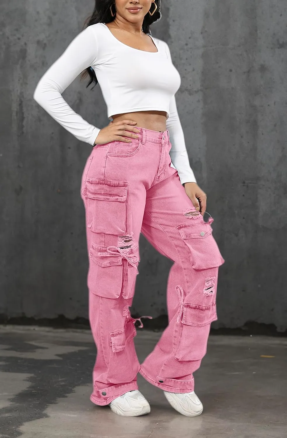 Ryehack Womens Baggy Jeans Y2k Cargo Jeans Casual High Waist Baggy Denim Cargo Pants with Pockets Streetwear