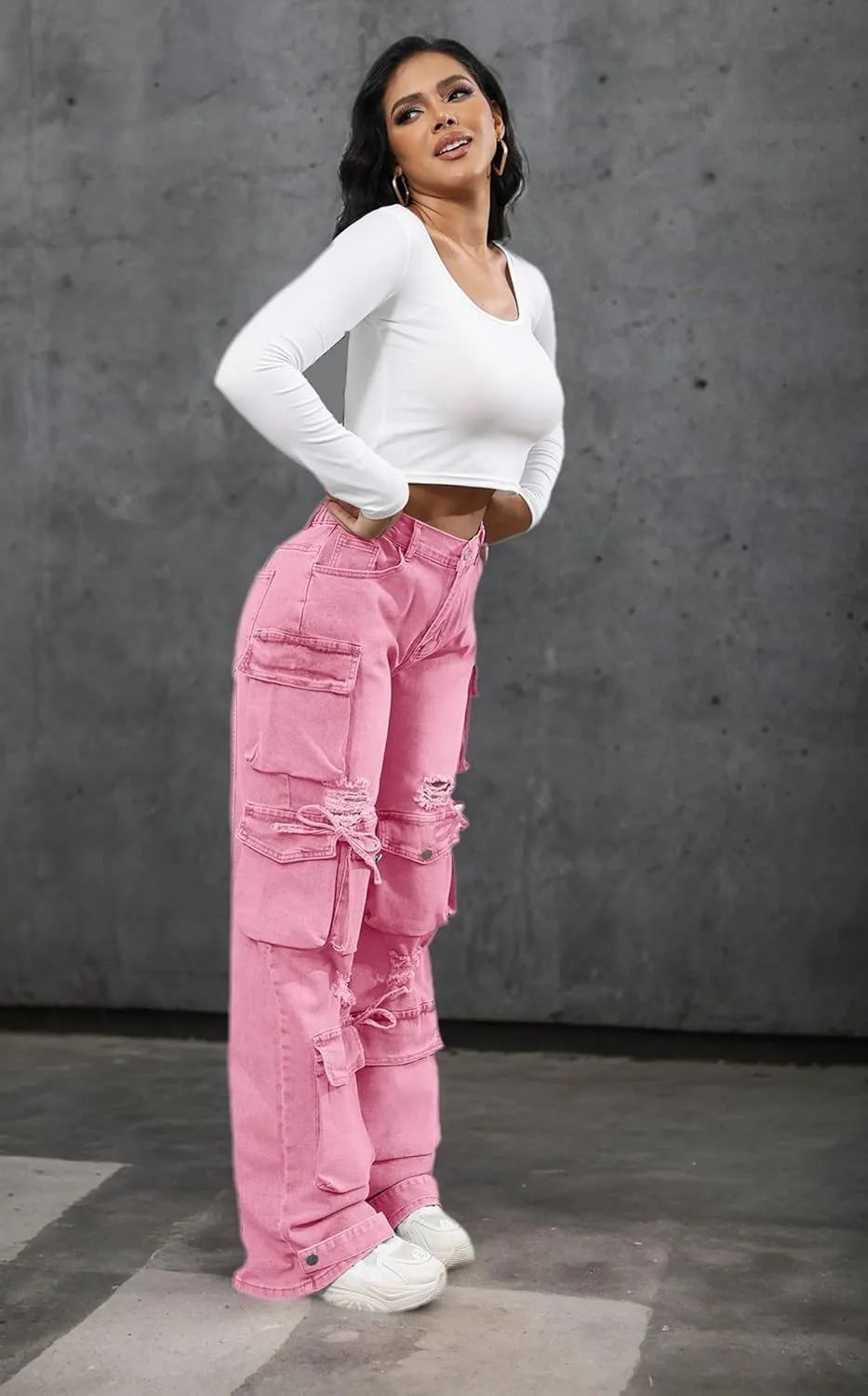 Ryehack Womens Baggy Jeans Y2k Cargo Jeans Casual High Waist Baggy Denim Cargo Pants with Pockets Streetwear