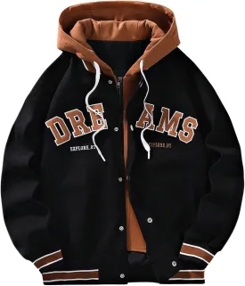 SOLY HUX Men's Casual 2 in 1 Hoodie Jackets Bomber Jacket Hooded Zipper Snap Long Sleeve Baseball Jackets