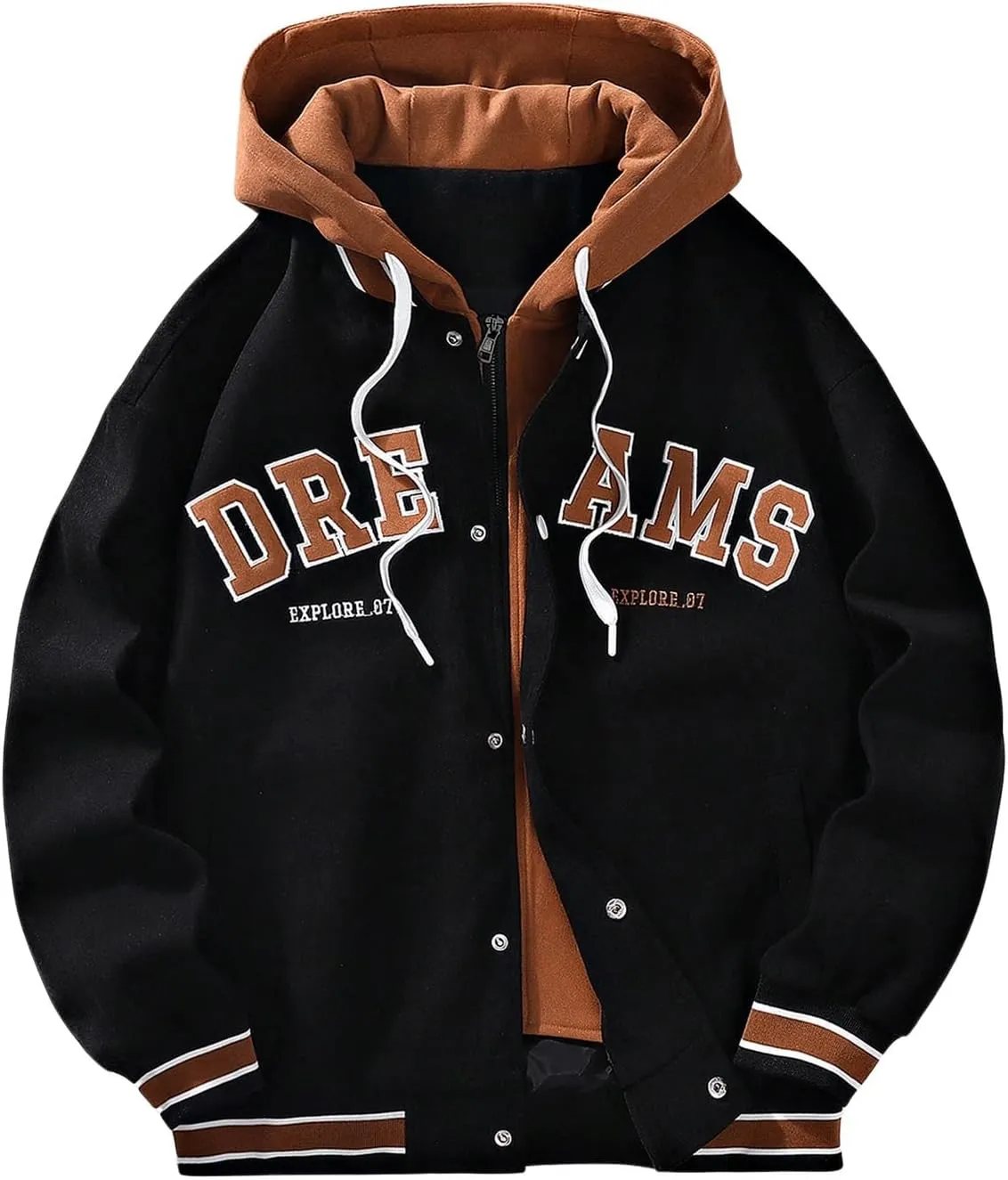 SOLY HUX Men's Casual 2 in 1 Hoodie Jackets Bomber Jacket Hooded Zipper Snap Long Sleeve Baseball Jackets