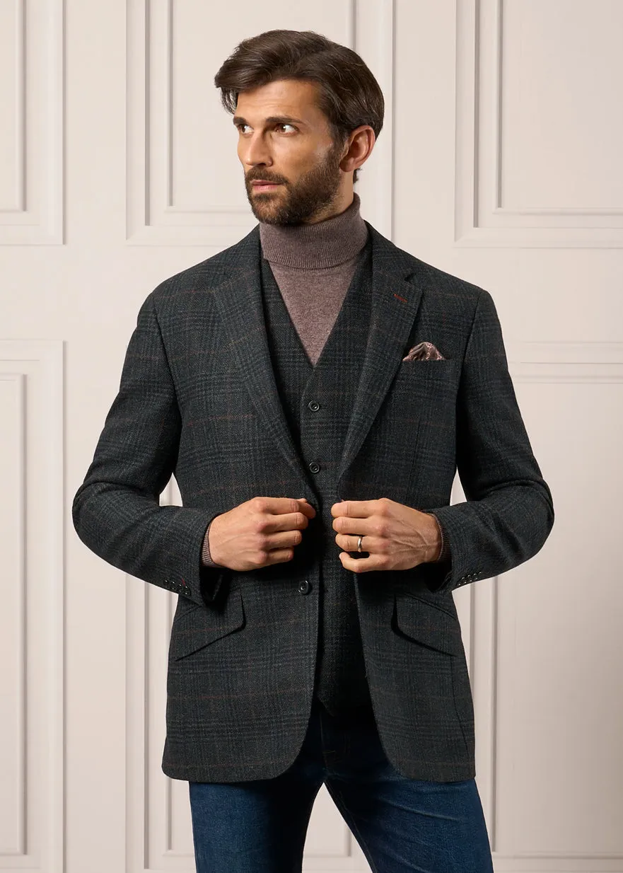 Surrey Men's Tweed Lined Country Waistcoat In Green Check - Regular Fit