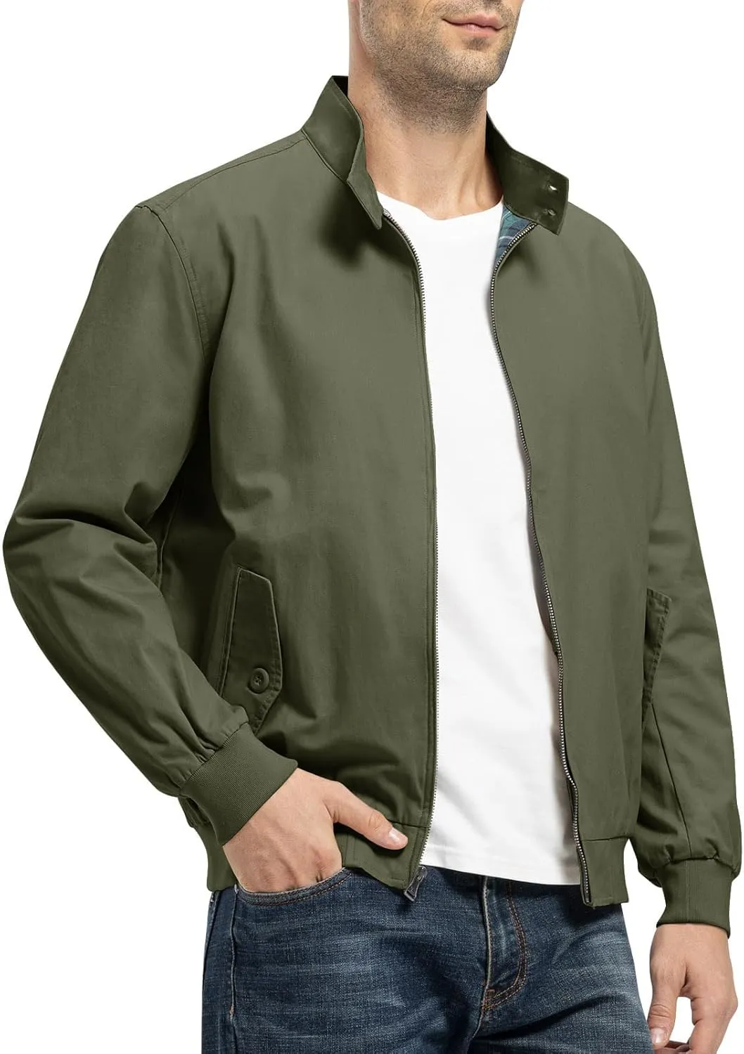TBMPOY Men's Lightweight Cotton Jackets Golf Full Zip Windbreaker Spring Fall Stylish Casual Jackets Work bomber