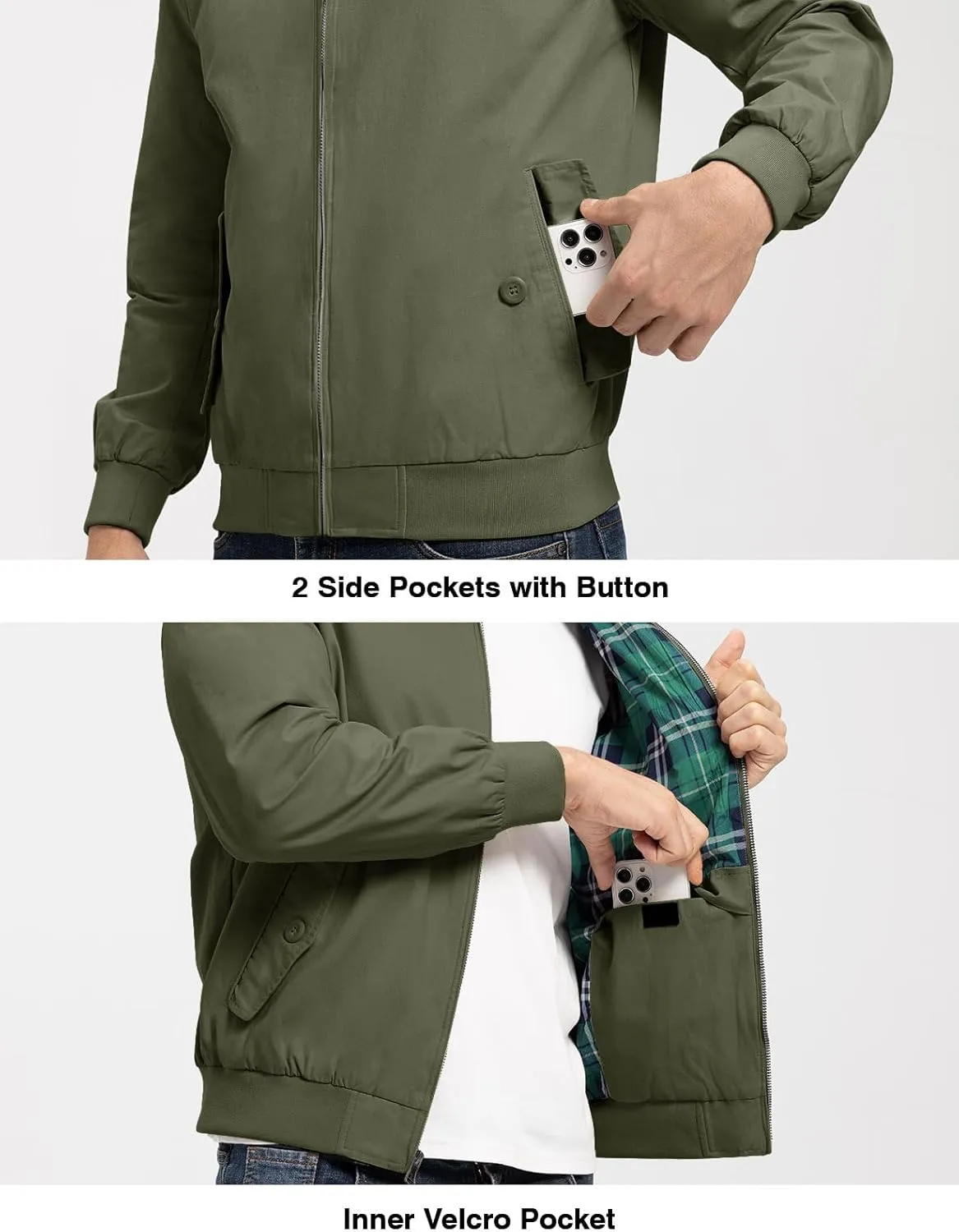 TBMPOY Men's Lightweight Cotton Jackets Golf Full Zip Windbreaker Spring Fall Stylish Casual Jackets Work bomber