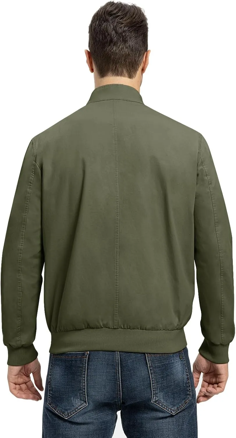 TBMPOY Men's Lightweight Cotton Jackets Golf Full Zip Windbreaker Spring Fall Stylish Casual Jackets Work bomber