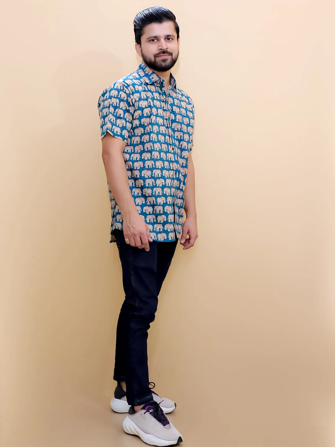 Teal Elephant Print Mens Shirt