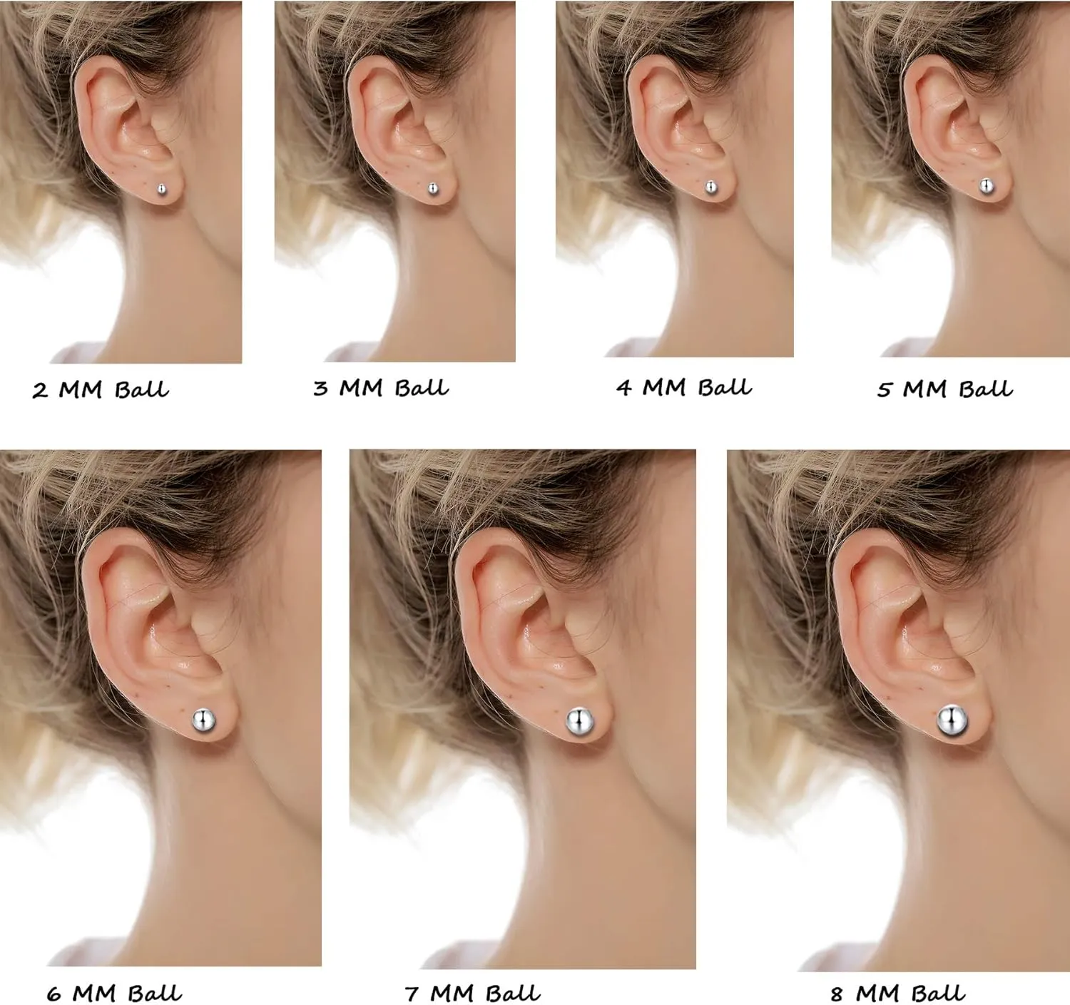 Tornito 14 Pairs Stainless Steel Ball Stud Earrings Barbell Cartilage Tragus Helix Ear Piercing For Men Women 2-8mm Silver Black