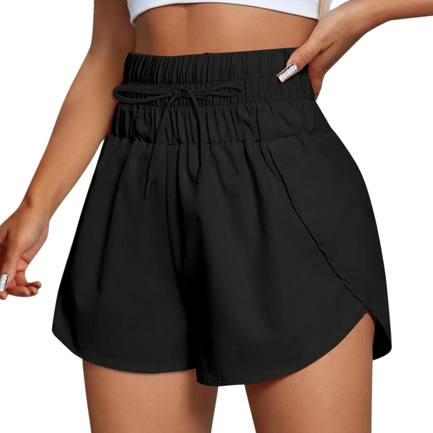 Women Casual Running Exercise Shorts Active Athletic Gym Workout Flowy Sweatpants Trendy Side Slit Casual Short Pants