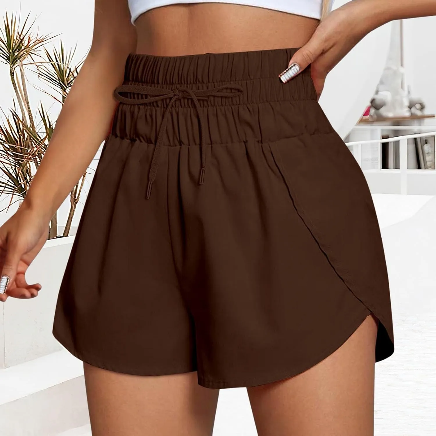 Women Casual Running Exercise Shorts Active Athletic Gym Workout Flowy Sweatpants Trendy Side Slit Casual Short Pants