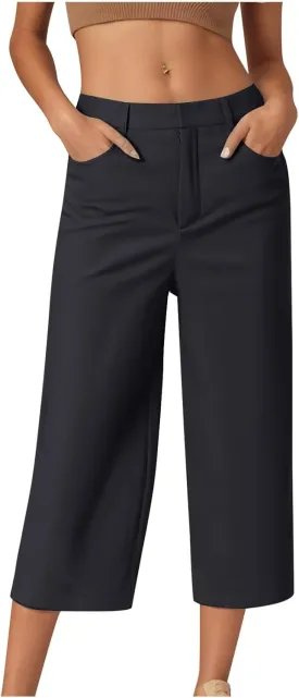 Women Wide Leg Capri Pants Business Casual Stretch Pant Comfy Loose Lounge Cropped Trouser Work Clothes