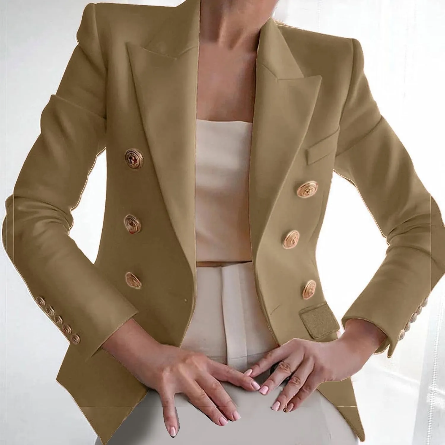 Womens Blazers Dressy Casual Long Sleeve Double Breasted Suit Jackets Classic Fitted Work Office Blazer Clothes