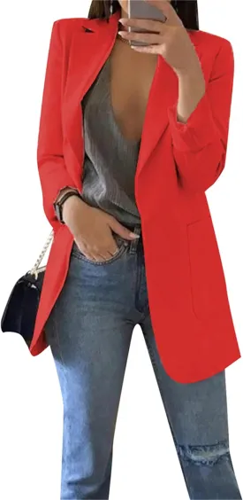 Women's Casual Lapel Jackets Long Sleeve Blazers with Pockets Basic Open Front Suits