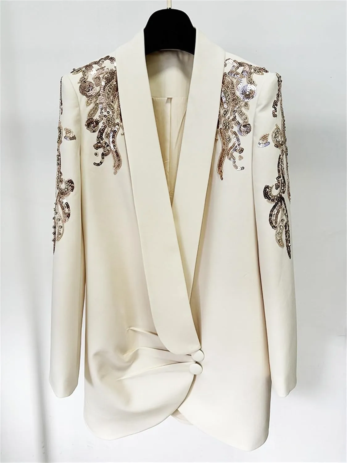 Women's Luxury Designer Jacket Slim Fitting Rhinestone Diamonds Beaded Sequin Long Blazer Coat