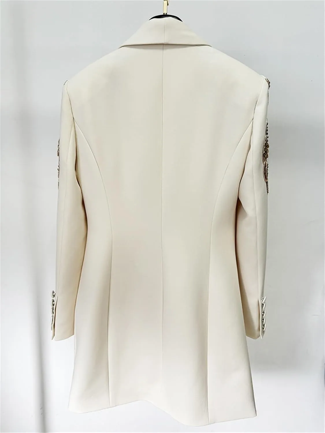 Women's Luxury Designer Jacket Slim Fitting Rhinestone Diamonds Beaded Sequin Long Blazer Coat