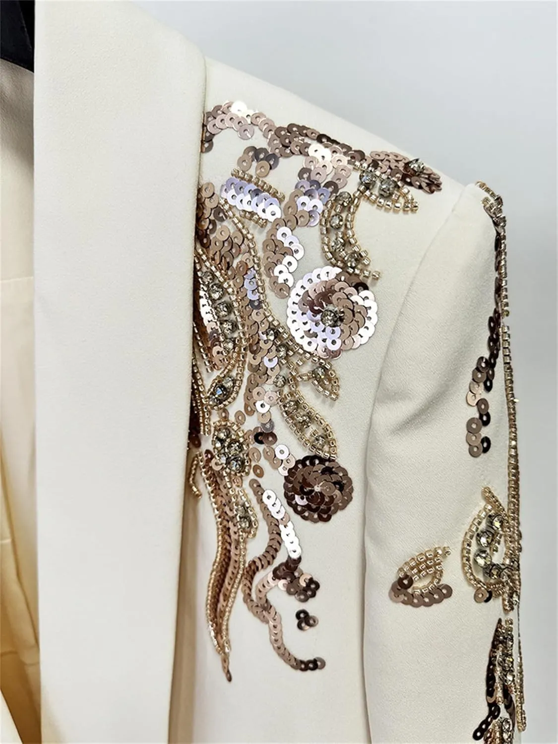Women's Luxury Designer Jacket Slim Fitting Rhinestone Diamonds Beaded Sequin Long Blazer Coat