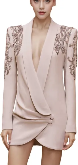 Women's Luxury Designer Jacket Slim Fitting Rhinestone Diamonds Beaded Sequin Long Blazer Coat