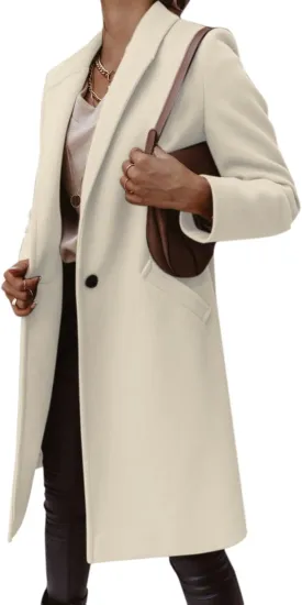 Womens Notch Lapel Cotton Blend Coat Winter Open Front Single Breasted Mid-Long Business Casual Blazers with Pockets