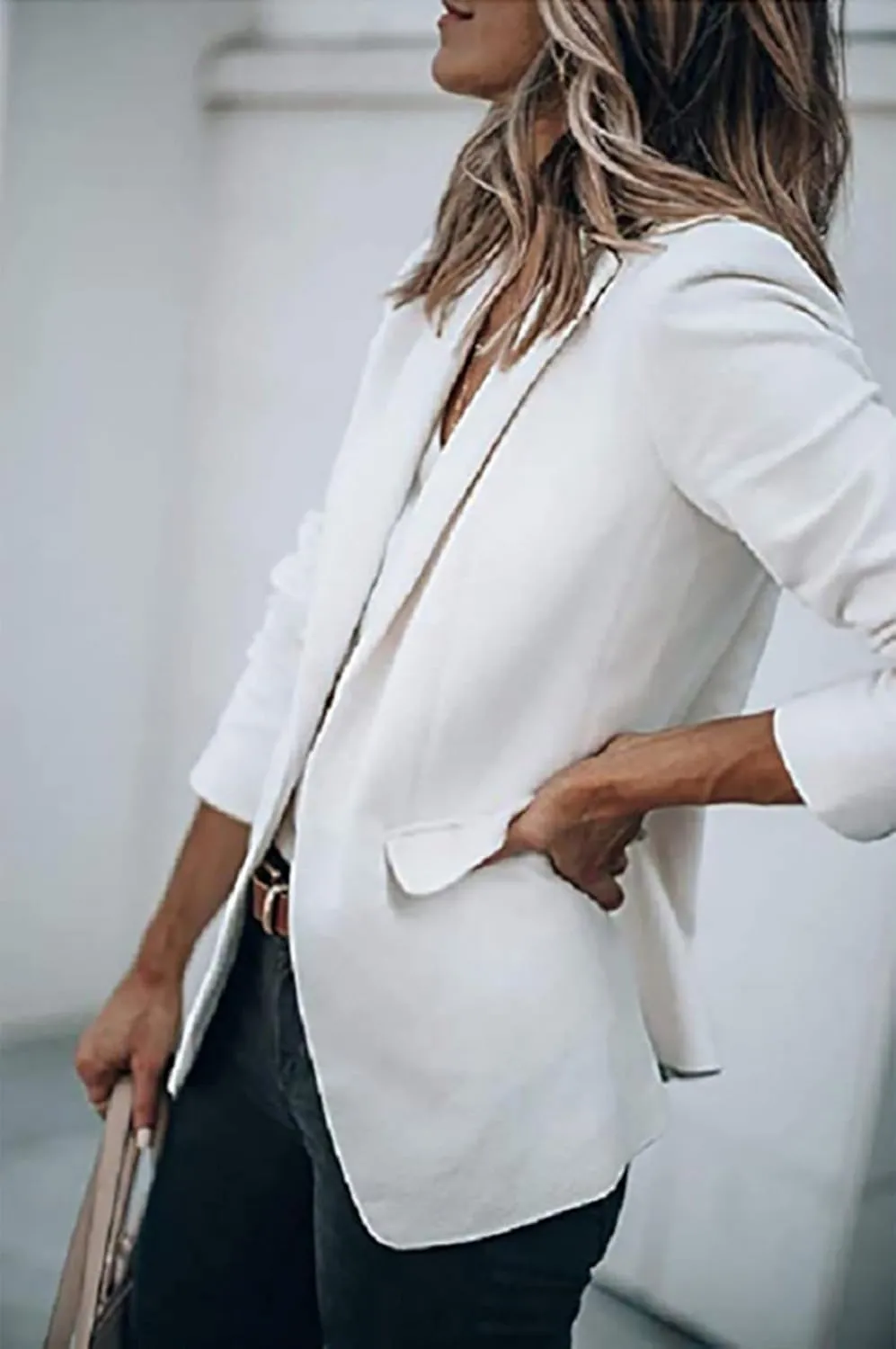 Women's Open Front Business Casual Pockets Work Office Blazer Jacket Long Sleeve & Sleeveless Suit Top Lightweight