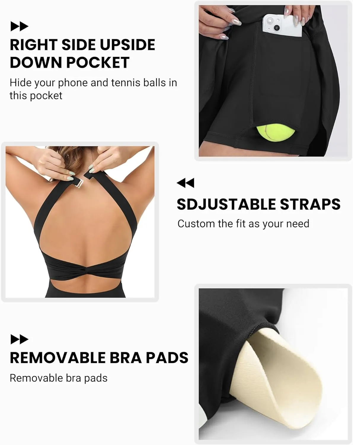 Womens Workout Tennis Dress with Built in Shorts and Bra Athletic Golf Activewear for Exercise